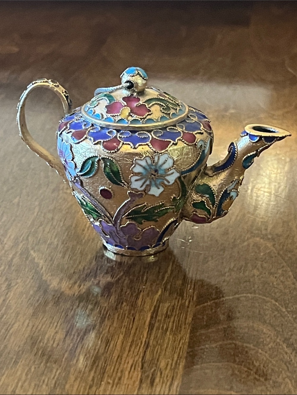 Decorative Cloisonné Floral Teapot Ornament